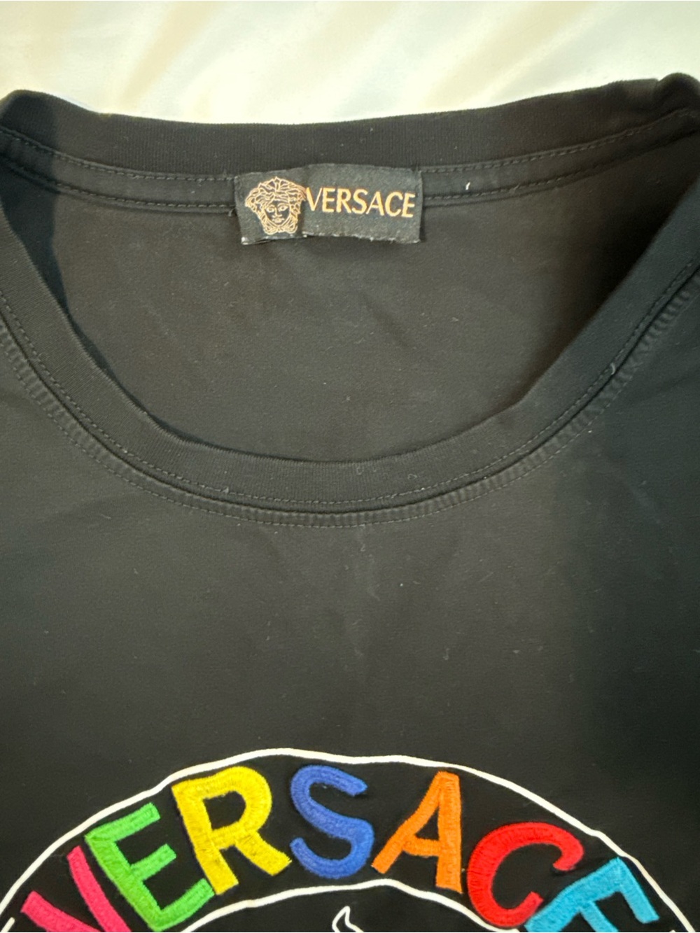 Versace Black Tee with Multicolor Logo - Picture 7 of 7
